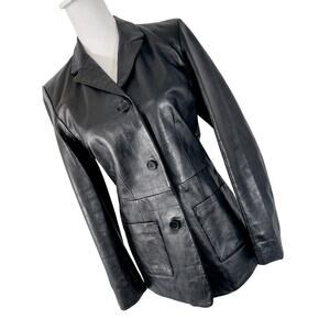 NWOT! EXCELLED! LUXE BLACK GENUINE LEATHER 3 BUTTON TAILORED JACKET, COAT! SZ 8